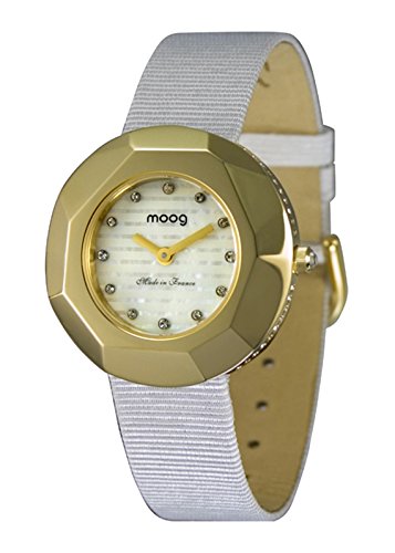 Moog Paris Facet gold aus Edelstahl Armband weiss aus Stoff in Frankreich hergestellt M45532 004