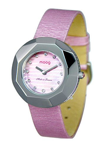 Moog Paris Facet Silber aus Edelstahl Armband Rosa aus Stoff in Frankreich hergestellt M45532 006