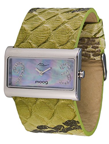 Moog Paris Wild Origin Silber aus Edelstahl Armband gruen aus Kalbsleder in Frankreich hergestellt M41636F 003