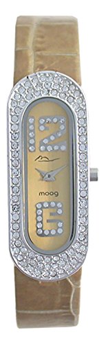 Moog Paris Discrete Silber aus Edelstahl Armband Gold aus Kalbsleder in Frankreich hergestellt M44042F 003