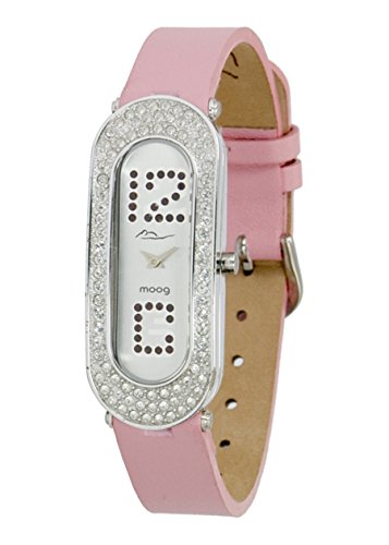 Moog Paris Discrete Silber aus Edelstahl Armband dunkles rosa aus Kalbsleder in Frankreich hergestellt M44042F 006