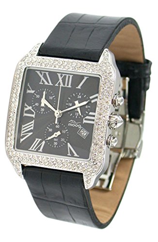 Moog Paris Think Different Silber aus Edelstahl Armband schwarz aus Kalbsleder in Frankreich hergestellt M44272F 003