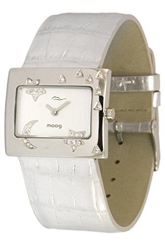 Moog Paris Night Silber aus Edelstahl Armband Silber aus Kalbsleder Halbmond Armdanduhr in Frankreich hergestellt M44302F 010