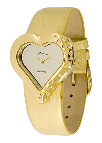 Moog Paris Heart gold aus Edelstahl Armband Gold aus Echt Leder Herz Armbanduhr in Frankreich hergestellt M44336F 001