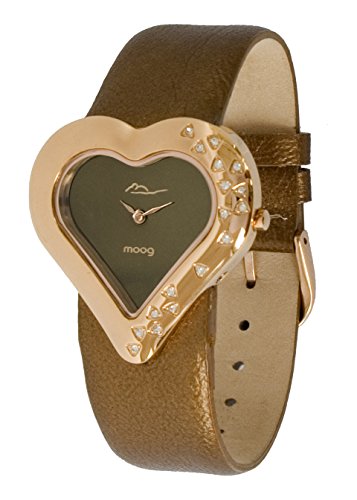 Moog Paris Heart Rosegold aus Edelstahl Armband Beige aus Echt Leder Herz Armbanduhr in Frankreich hergestellt M44336F 002