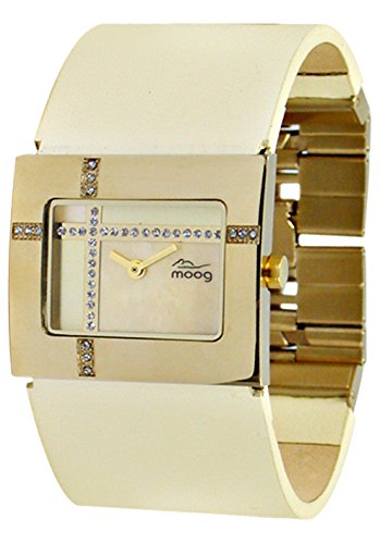 Moog Paris Mondrian gold aus Edelstahl Armband perlweiss aus Kalbsleder in Frankreich hergestellt M44372F 002