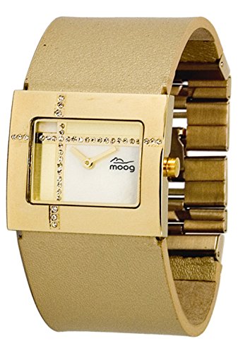 Moog Paris Mondrian gold aus Edelstahl Armband bronze aus Kalbsleder in Frankreich hergestellt M44372F 009