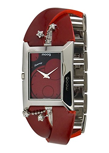 Moog Paris Intimacy Silber aus Edelstahl Armband Rot aus Kalbsleder in Frankreich hergestellt M44952 006