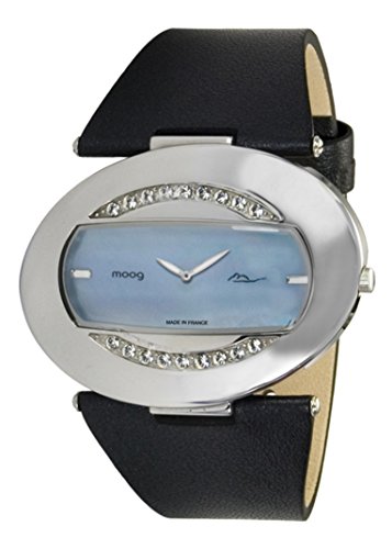 Moog Paris Smile Silber aus Edelstahl Armband schwarz aus Kalbsleder in Frankreich hergestellt M45252 003