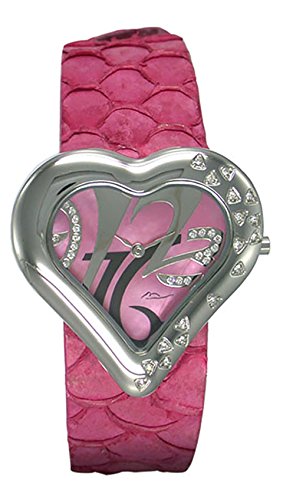 Moog Paris Heart Silber aus Edelstahl Armband Rosa aus Kalbsleder Herz Armbanduhr in Frankreich hergestellt M44334 002