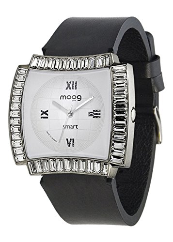 Moog Paris Smart Silber aus Edelstahl Armband schwarz aus Kalbsleder in Frankreich hergestellt M45092 101