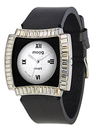 Moog Paris Smart Silber aus Edelstahl Armband schwarz aus Kalbsleder in Frankreich hergestellt M45092 102