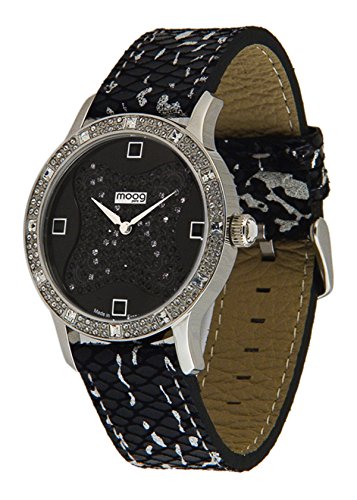 Moog Paris Gem Sparks Silber aus Edelstahl Armband schwarz und silber aus Kalbsleder in Frankreich hergestellt M45032 008