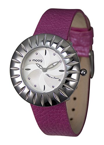Moog Paris Petale Silber aus Edelstahl Armband lila aus Kalbsleder in Frankreich hergestellt M45582 001