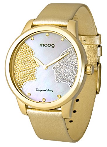 Moog Paris Ebony and Ivory gold aus Edelstahl Armband Gold aus Kalbsleder in Frankreich hergestellt M45612 007