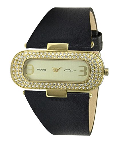 Moog Paris Glam gold aus Messing Armband schwarz aus Kalbsleder in Frankreich hergestellt M44088 010