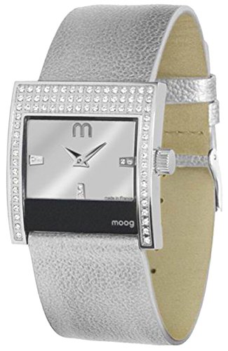Moog Paris Champs Elysees Silber aus Edelstahl Armband Silber aus Kalbsleder in Frankreich hergestellt M44792 110