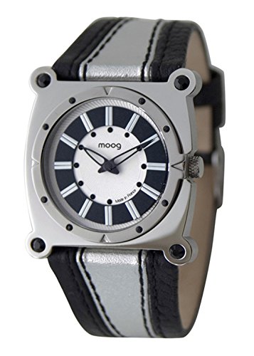 Moog Paris Fashion Silber aus Edelstahl Armband schwarz und silber aus Kalbsleder in Frankreich hergestellt M45512 001