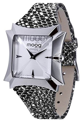Moog Paris Vendome Silber aus Edelstahl Armband schwarz und silber aus Kalbsleder in Frankreich hergestellt M45402 013