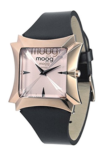 Moog Paris Vendome Rosegold aus Edelstahl Armband schwarz aus Kalbsleder in Frankreich hergestellt M45402 001