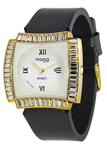 Moog Paris Smart gold aus Edelstahl Armband schwarz aus Kalbsleder in Frankreich hergestellt M45092 103