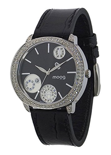 Moog Paris G power Silber aus Edelstahl Armband schwarz aus Kalbsleder in Frankreich hergestellt M45022 001