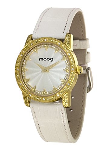 Moog Paris Chic gold aus Edelstahl Armband weiss aus Kalbsleder in Frankreich hergestellt M45472 010