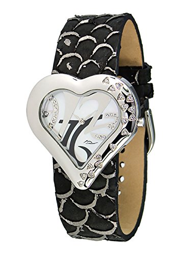 Moog Paris Heart Silber aus Edelstahl Armband schwarz aus Kalbsleder Herz Armbanduhr in Frankreich hergestellt M44334 004