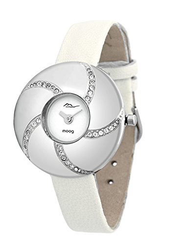 Moog Paris Hypnotyse Silber aus Edelstahl Armband weiss aus Kalbsleder in Frankreich hergestellt M44312 012