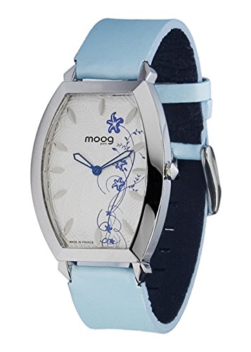 Moog Paris Urban Lady Silber aus Edelstahl Armband Blau aus Kalbsleder in Frankreich hergestellt M45052 004