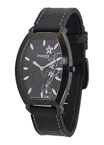 Moog Paris Urban Lady schwarz aus Edelstahl Armband schwarz aus Kalbsleder in Frankreich hergestellt M45052 005