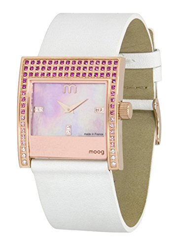 Moog Paris Champs Elysees Rosegold aus Edelstahl Armband Silber aus Kalbsleder in Frankreich hergestellt M44792 007