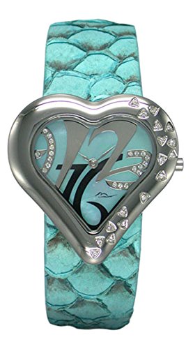 Moog Paris Heart Silber aus Edelstahl Armband Blau aus Kalbsleder Herz Armbanduhr in Frankreich hergestellt M44334 001