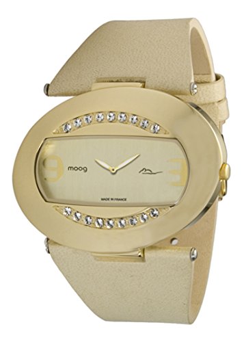 Moog Paris Smile gold aus Edelstahl Armband beige aus Kalbsleder in Frankreich hergestellt M45252 002