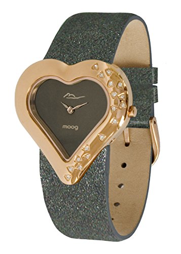 Moog Paris Heart Rosegold aus Edelstahl Armband schwarz aus Kalbsleder Herz Armbanduhr in Frankreich hergestellt M44332 006