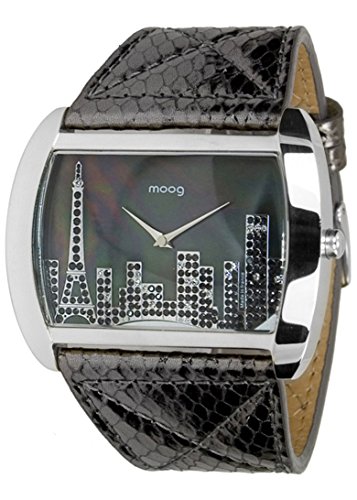 Moog Paris Skyline Silber aus Edelstahl Armband schwarz aus Kalbsleder Paris Armbanduhr in Frankreich hergestellt M41882 205