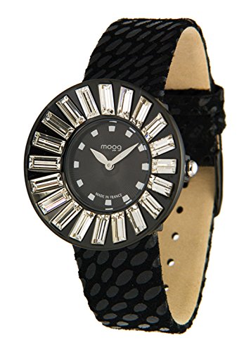 Moog Paris Sunshine schwarz aus Edelstahl Armband schwarz aus Kalbsleder in Frankreich hergestellt M45342 001