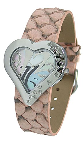 Moog Paris Heart Silber aus Edelstahl Armband lachsfarben aus Kalbsleder Herz Armbanduhr in Frankreich hergestellt M44334 007