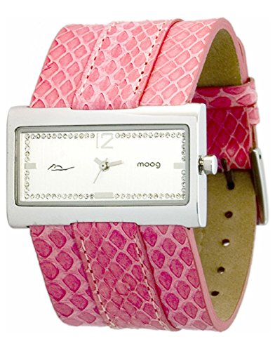 Moog Paris Miroir Silber aus Messing Armband Rosa aus Echtes Schlangenleder in Frankreich hergestellt M41491 003
