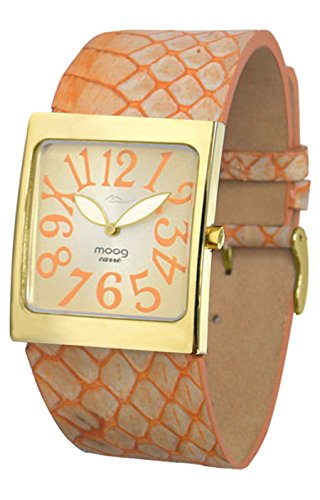 Moog Paris Fantasia gold aus Messing Armband orange aus Echtes Schlangenleder in Frankreich hergestellt M41482 103
