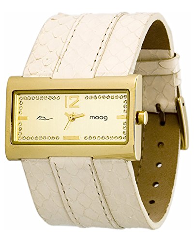 Moog Paris Miroir gold aus Messing Armband weiss aus Echtes Schlangenleder in Frankreich hergestellt M41491 004