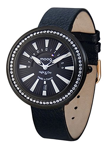 Moog Paris Night Day schwarz Ziffernblatt Armband schwarz aus Kalbsleder in Frankreich hergestellt M45562 104