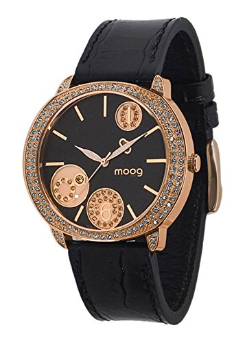 Moog Paris G power schwarz Ziffernblatt Armband schwarz aus Kalbsleder in Frankreich hergestellt M45022 005