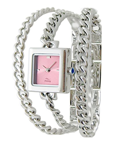 Moog Paris gourmette Rosa Ziffernblatt Armband Silber aus Messing in Frankreich hergestellt M46154 003