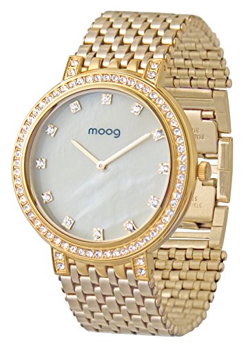 Moog Paris Caresse weiss perlmutter Ziffernblatt Armband Gold aus Edelstahl in Frankreich hergestellt M46184 004