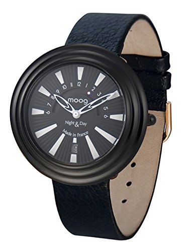 Moog Paris Night Day schwarz Ziffernblatt Armband schwarz aus Kalbsleder in Frankreich hergestellt M45462 104