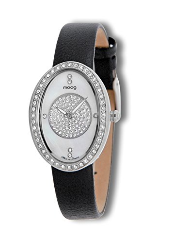 Moog Paris Flocon weiss perlmutter Ziffernblatt Armband schwarz aus Kalbsleder in Frankreich hergestellt M45702 002