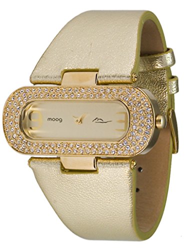 Moog Paris Glam Gold Ziffernblatt Armband Gold aus Kalbsleder in Frankreich hergestellt M44088 006