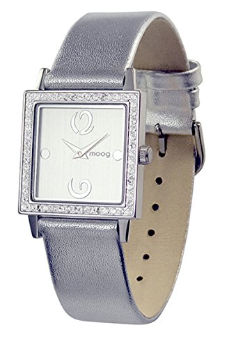 Moog Paris Twisted Silber Ziffernblatt Armband Silber aus Kalbsleder in Frankreich hergestellt M45602 002