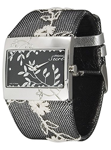Moog Paris Secret schwarz Ziffernblatt Armband schwarz aus Kalbsleder in Frankreich hergestellt M44932 001